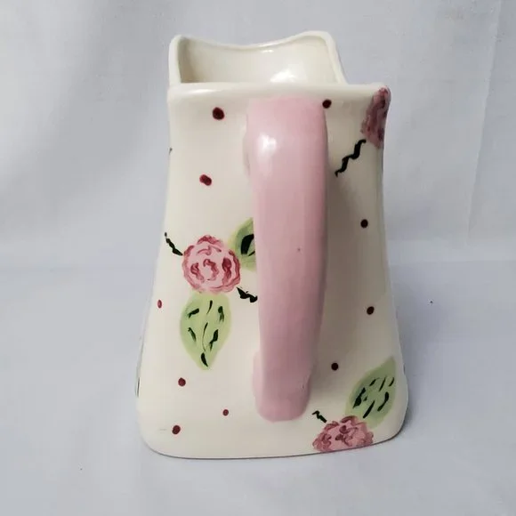 Hand Painted Ceramic Rose Square Pitcher Vase - Picture 4 of 7